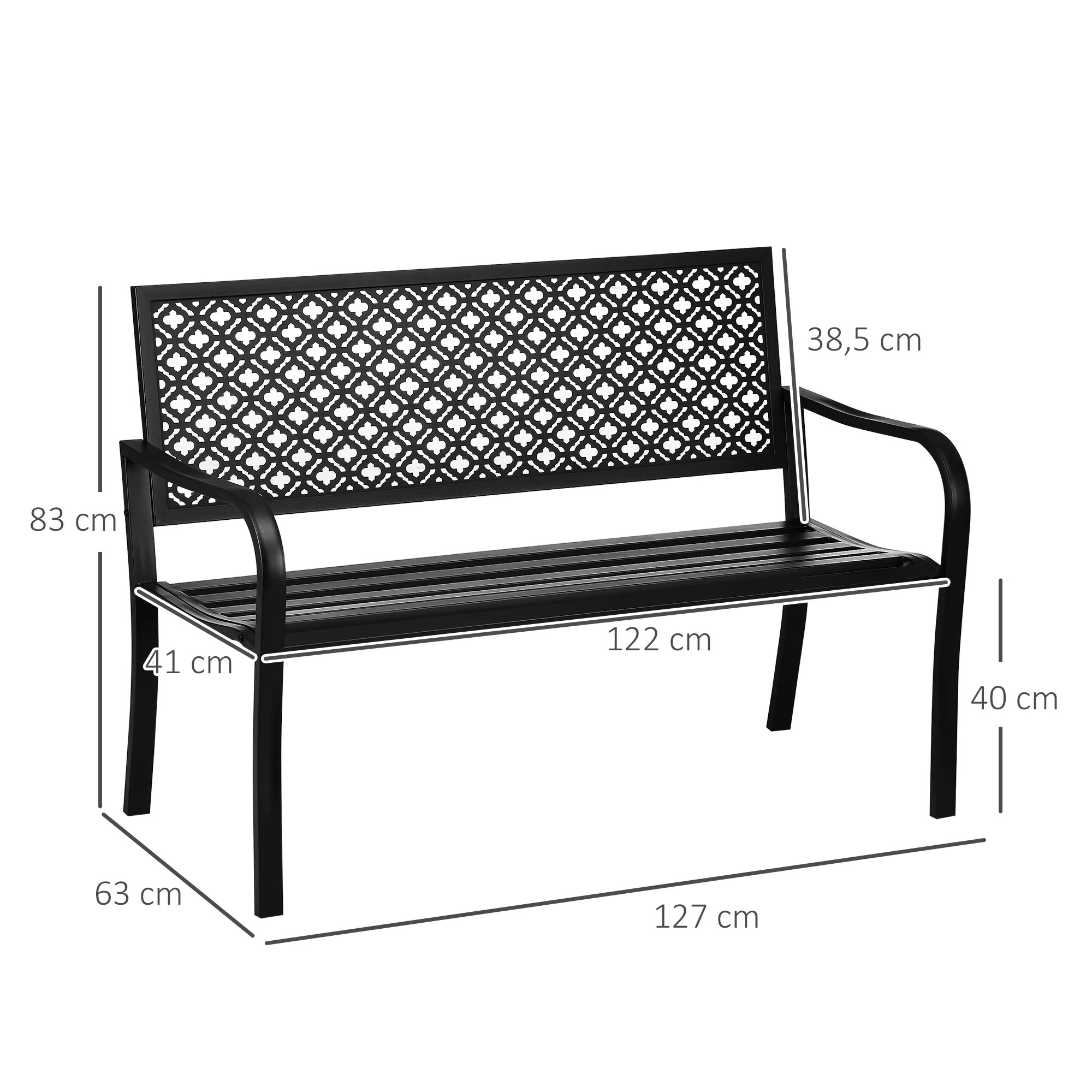 Banc de Jardin en Acier Outsunny avec Dossier Décoratif
