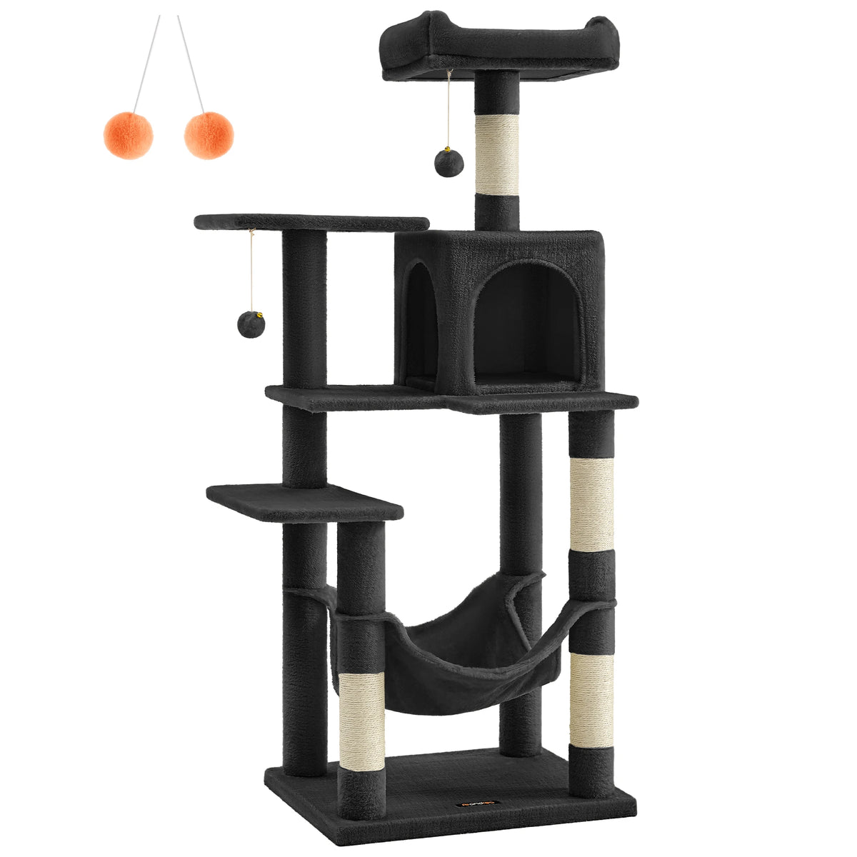 Arbre à chat FEANDREA 143 cm – 2 perchoirs, niche et griffoirs