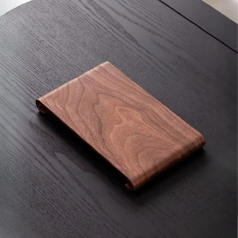 Plateau Rectangulaire en Bois de Noyer – Style Rétro pour Bureau, Hôtel ou Maison