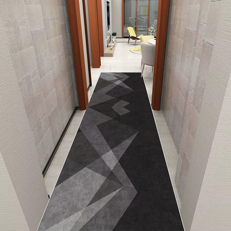 Tapis de Couloir Long Style Géométrique - Antidérapant et Facile à Nettoyer