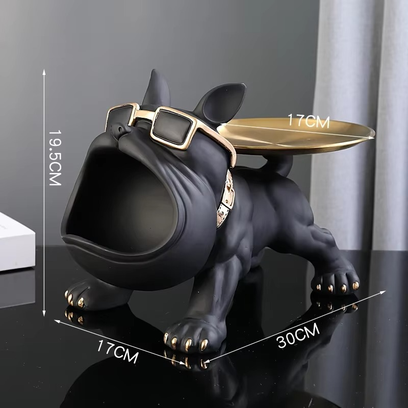 Figurine Bouledogue Décorative en Résine avec Boîte de Rangement