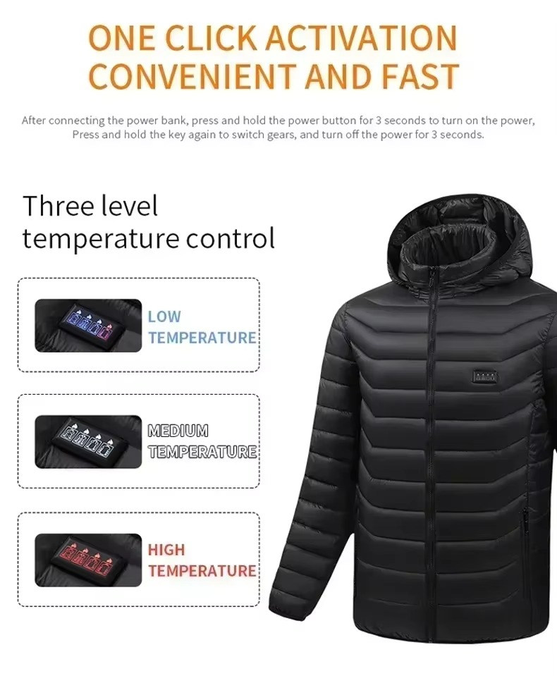 Veste Chauffante USB Électrique pour Hommes – Parka Hiver Imperméable avec Chauffage Intelligent