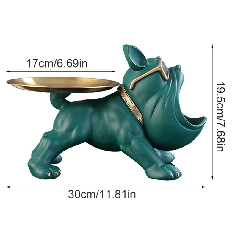 Figurine Bouledogue Décorative en Résine avec Boîte de Rangement