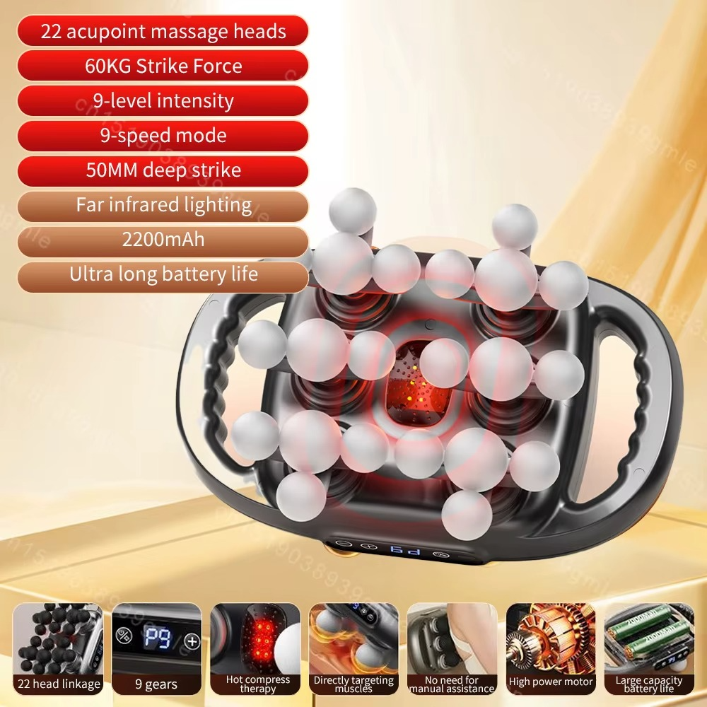 Pistolet de Massage Corporel MERALL à 22 Têtes – Thérapie Musculaire