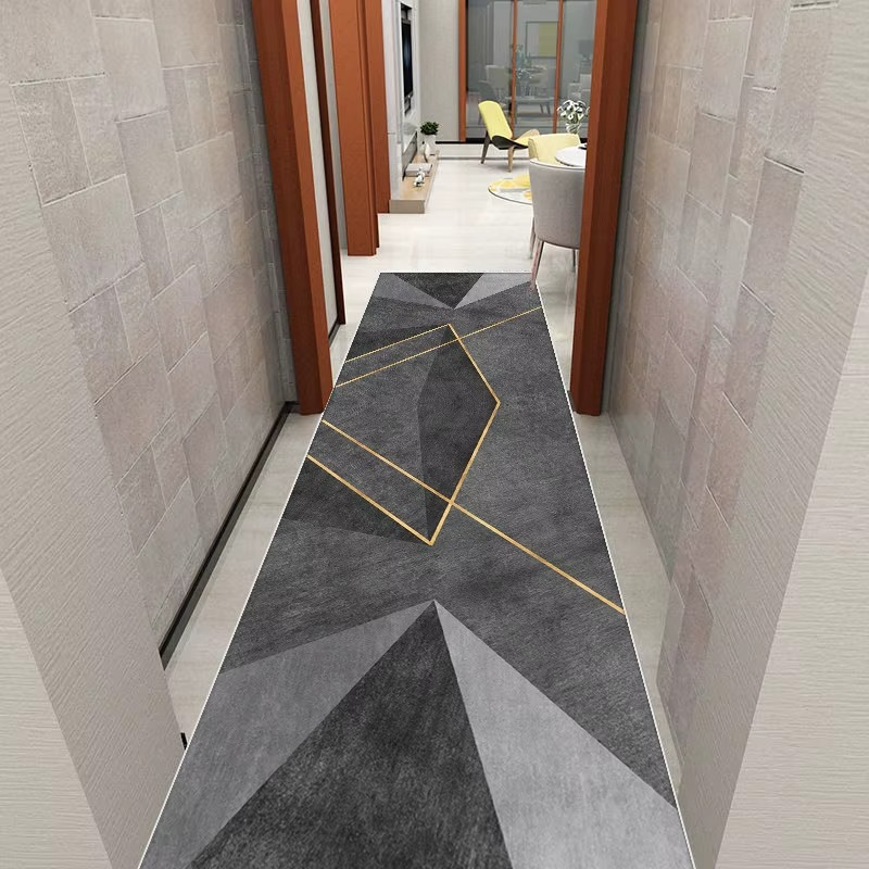 Tapis de Couloir Long Style Géométrique - Antidérapant et Facile à Nettoyer