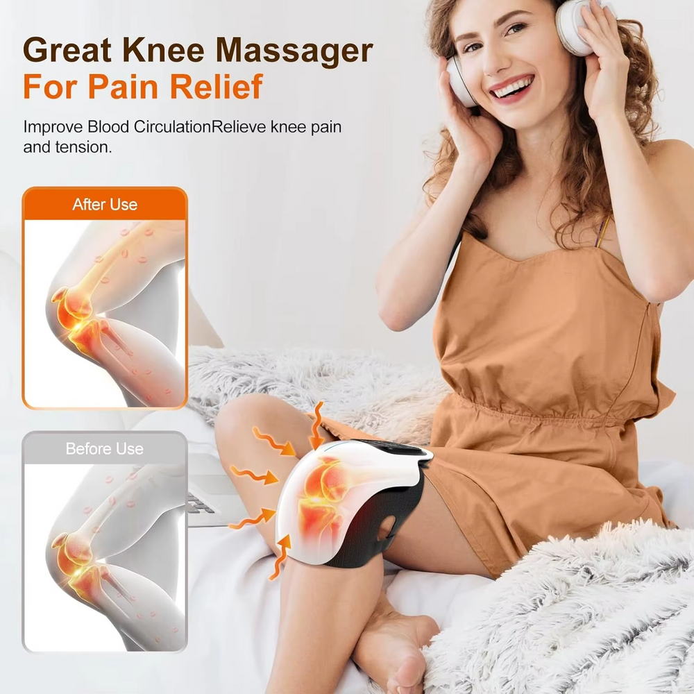 Masseur de Genou Sans Fil avec Écran LED, Chaleur Infrarouge et Vibrations