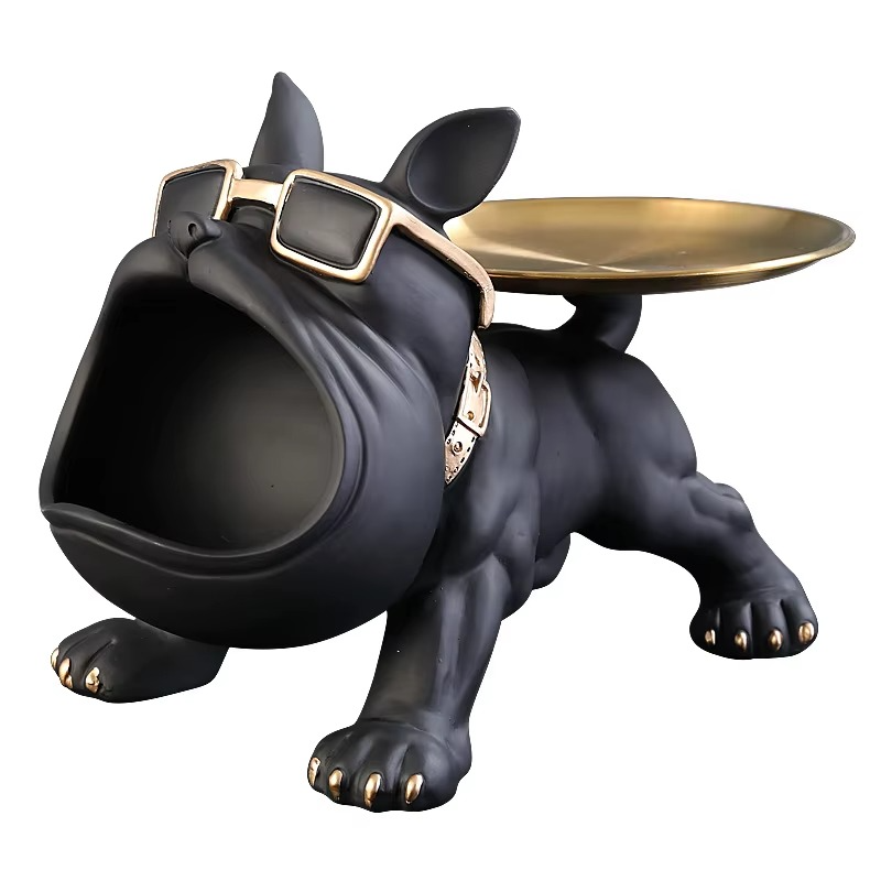 Figurine Bouledogue Décorative en Résine avec Boîte de Rangement