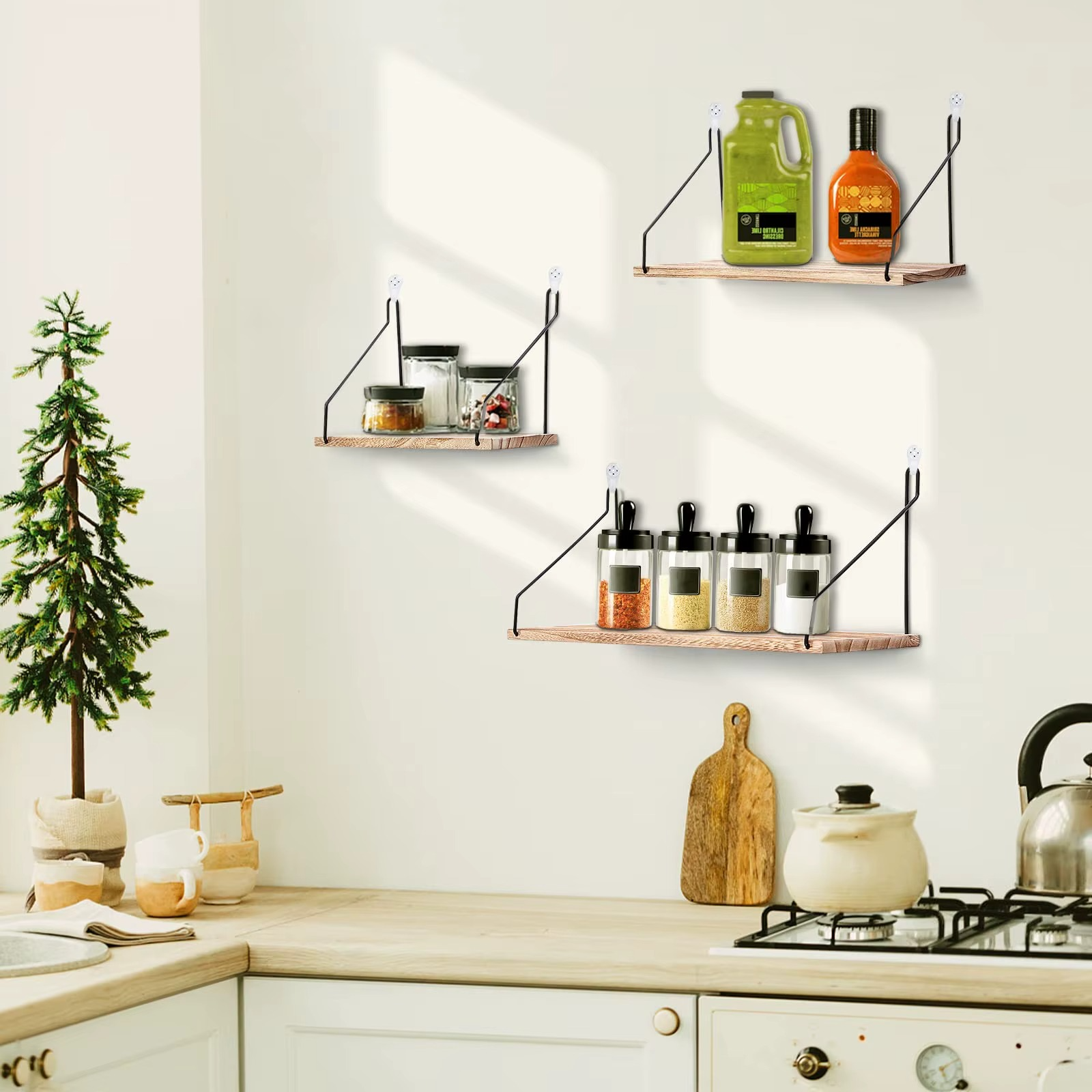 Étagères Murales Flottantes en Bois – Style Rustique Bohème