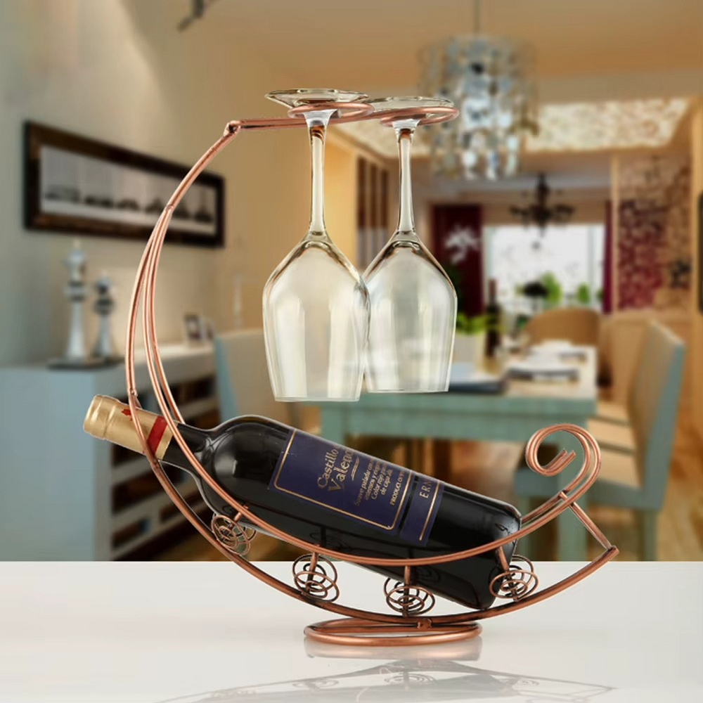Support à Verres & Bouteille de Vin – Style Vintage en Métal