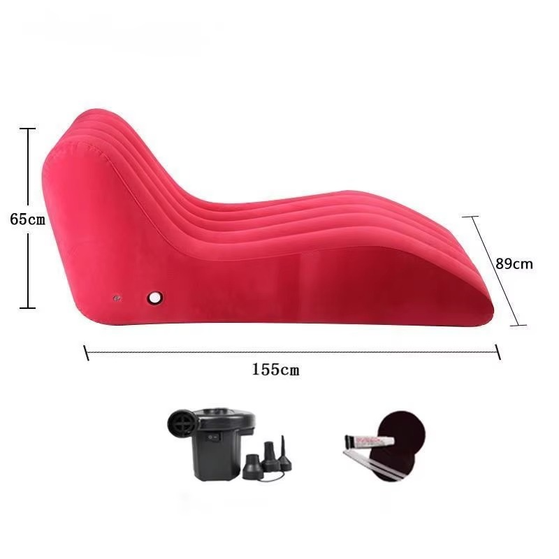 Canapé-lit gonflable en S – PVC floqué, bleu ou rouge