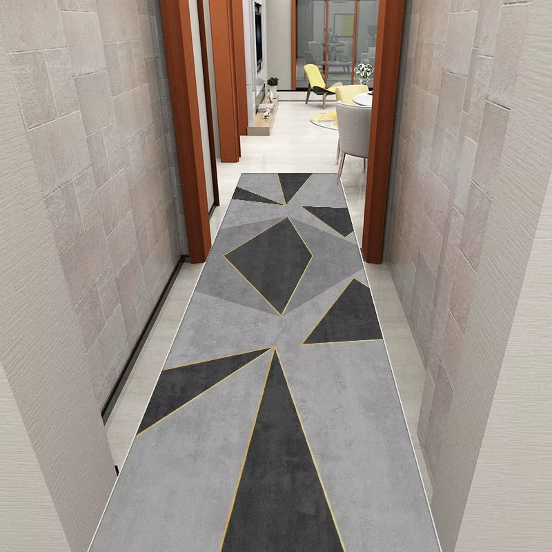 Tapis de Couloir Long Style Géométrique - Antidérapant et Facile à Nettoyer