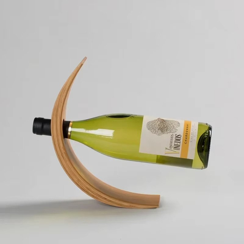 Porte-Bouteille de Vin Suspendu en Bois de Noyer & Bambou
