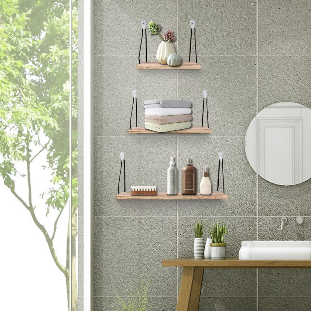Étagères Murales Flottantes en Bois – Style Rustique Bohème