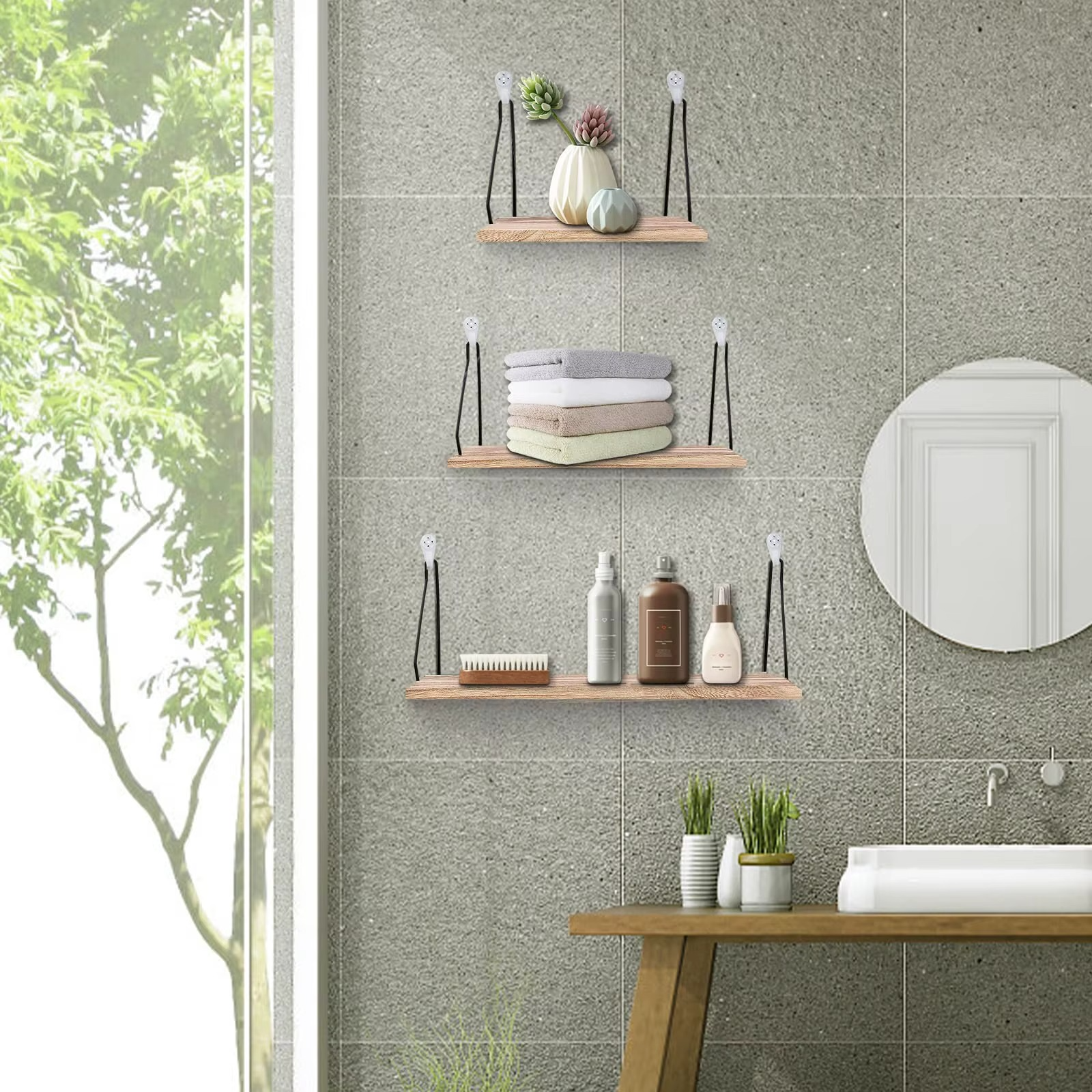 Étagères Murales Flottantes en Bois – Style Rustique Bohème