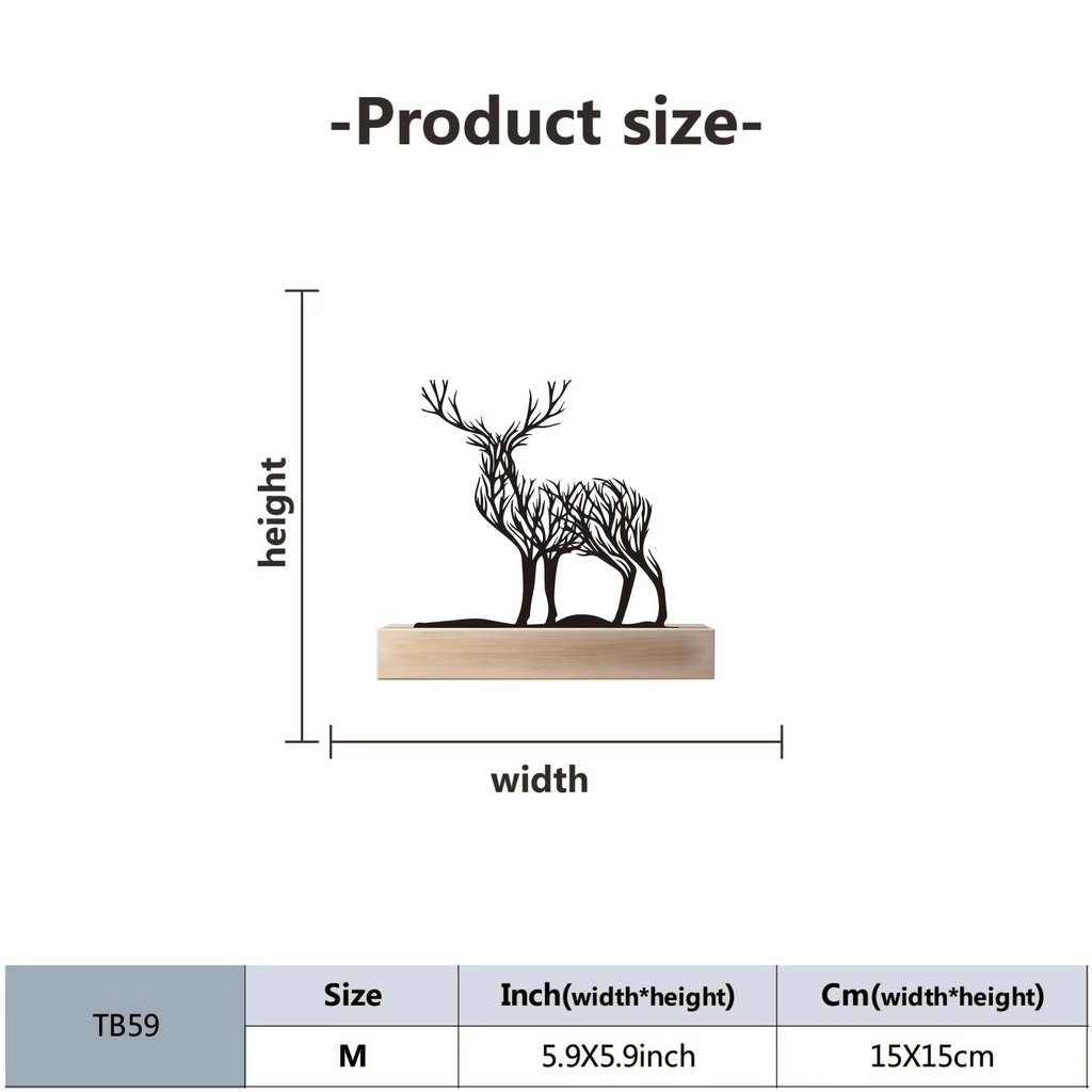 Statue Minimaliste en Fer – Cerf avec Base en Bois