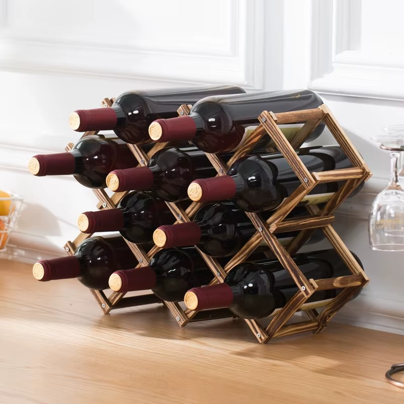 Casier à Vin en Bois de Pin – Étagère Empilable & Pliable pour Bouteilles