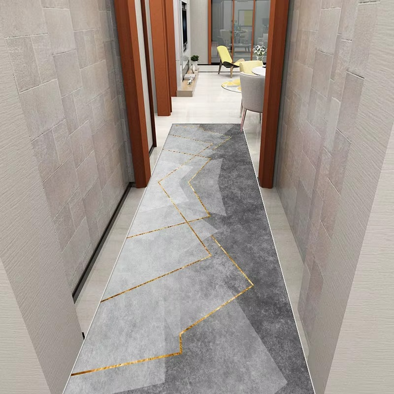 Tapis de Couloir Long Style Géométrique - Antidérapant et Facile à Nettoyer