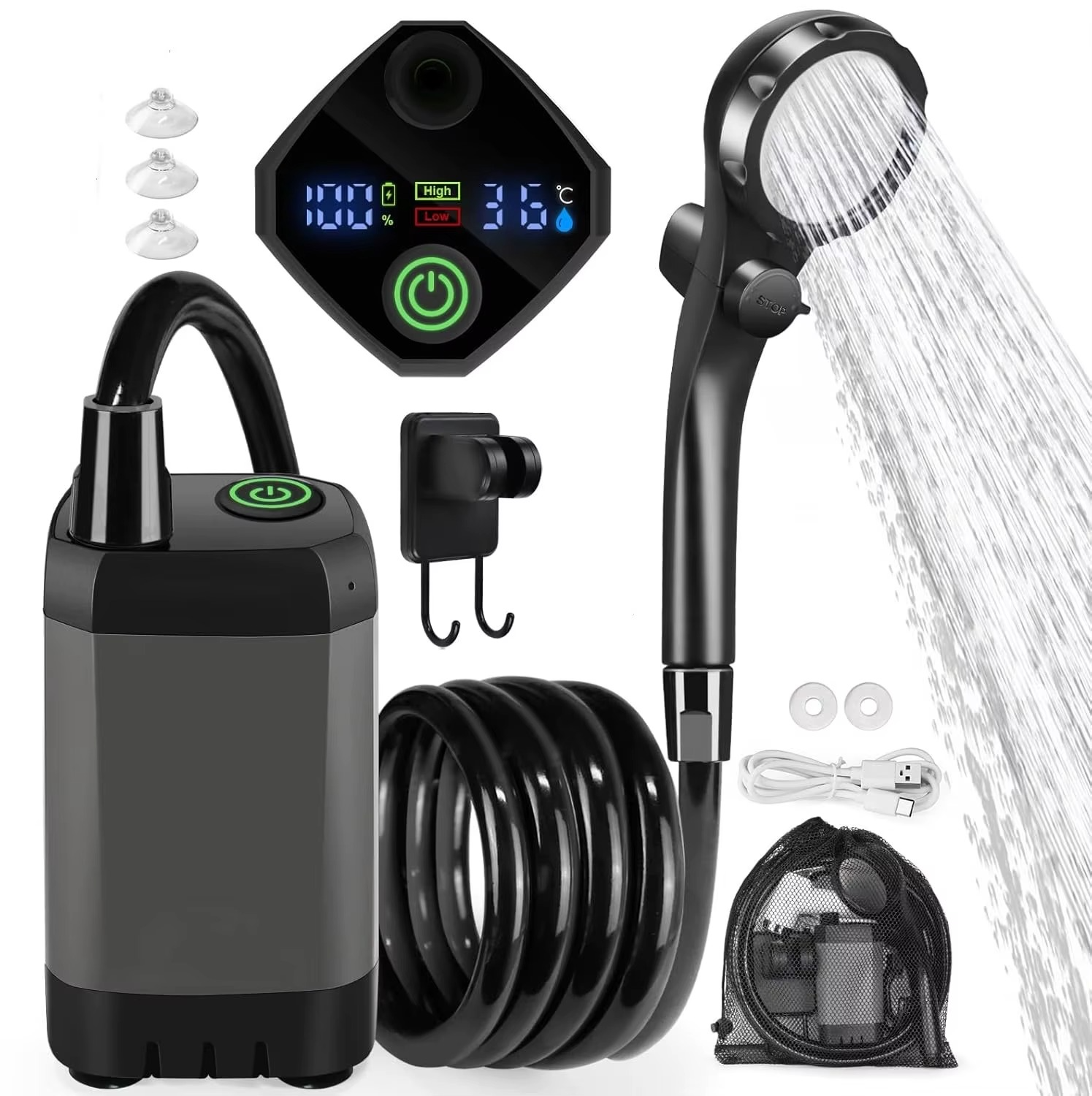 Douche de Camping Électrique Portable avec Affichage de la Température