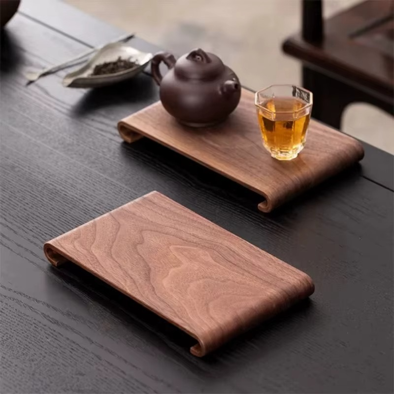 Plateau Rectangulaire en Bois de Noyer – Style Rétro pour Bureau, Hôtel ou Maison