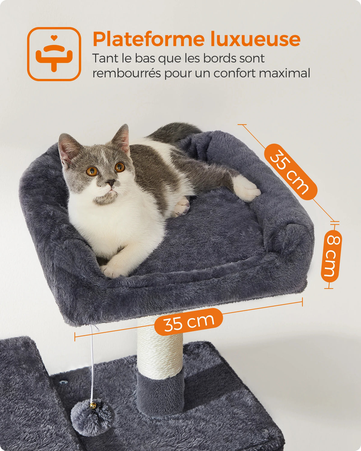 Arbre à chat FEANDREA 143 cm – 2 perchoirs, niche et griffoirs