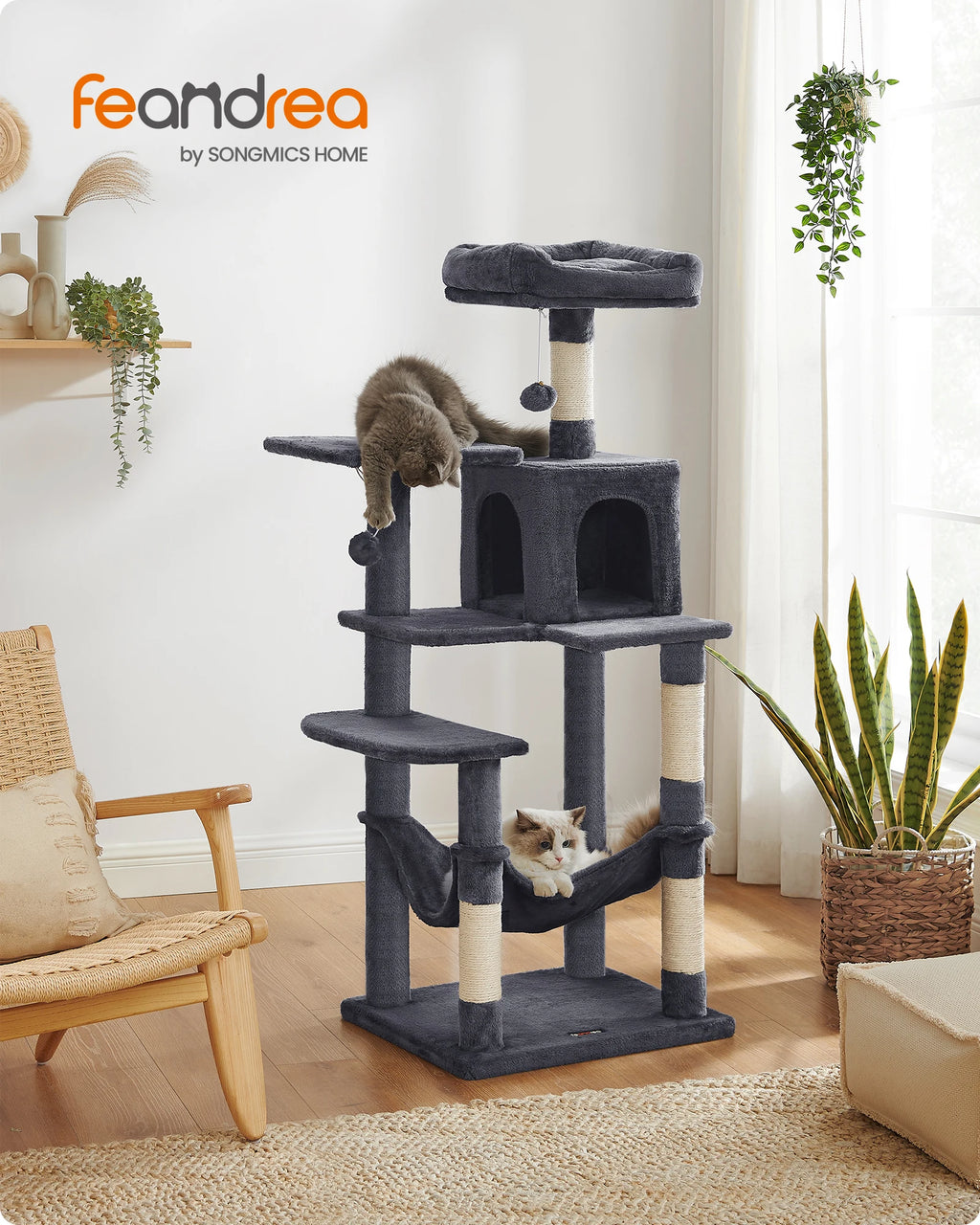 Arbre à chat FEANDREA 143 cm à plusieurs niveaux avec griffoirs