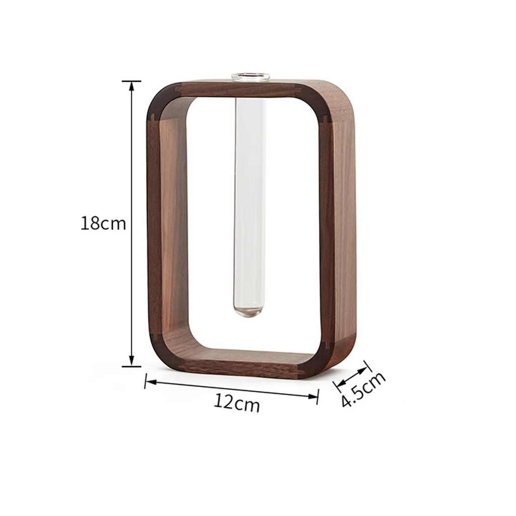 Plante Hydroponique en Verre avec Support Rectangulaire en Bois Massif – Décoration Rétro