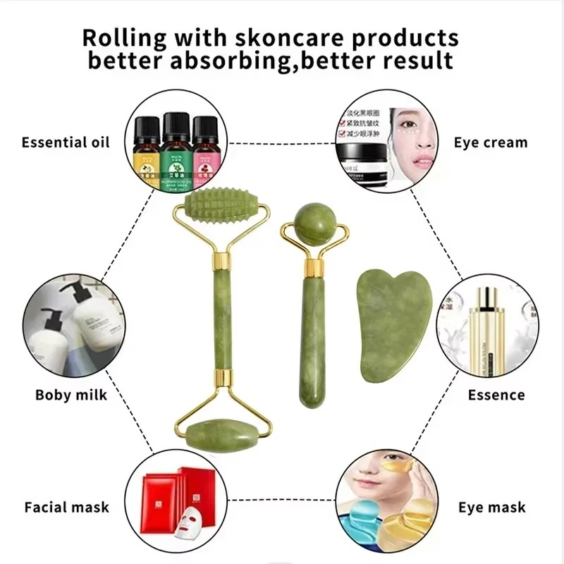 Rouleau de Jade Naturel & Gua Sha – Massage Visage et Corps
