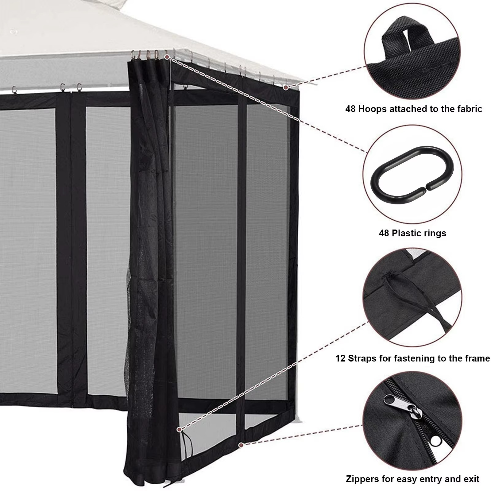 Moustiquaire Universelle pour Gazebo à Quatre Portes - Protection Anti-Insectes pour Pavillon de Jardin