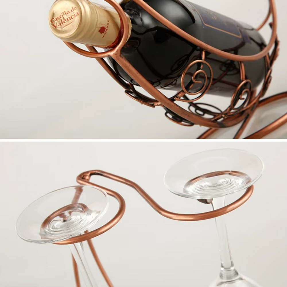 Support à Verres & Bouteille de Vin – Style Vintage en Métal
