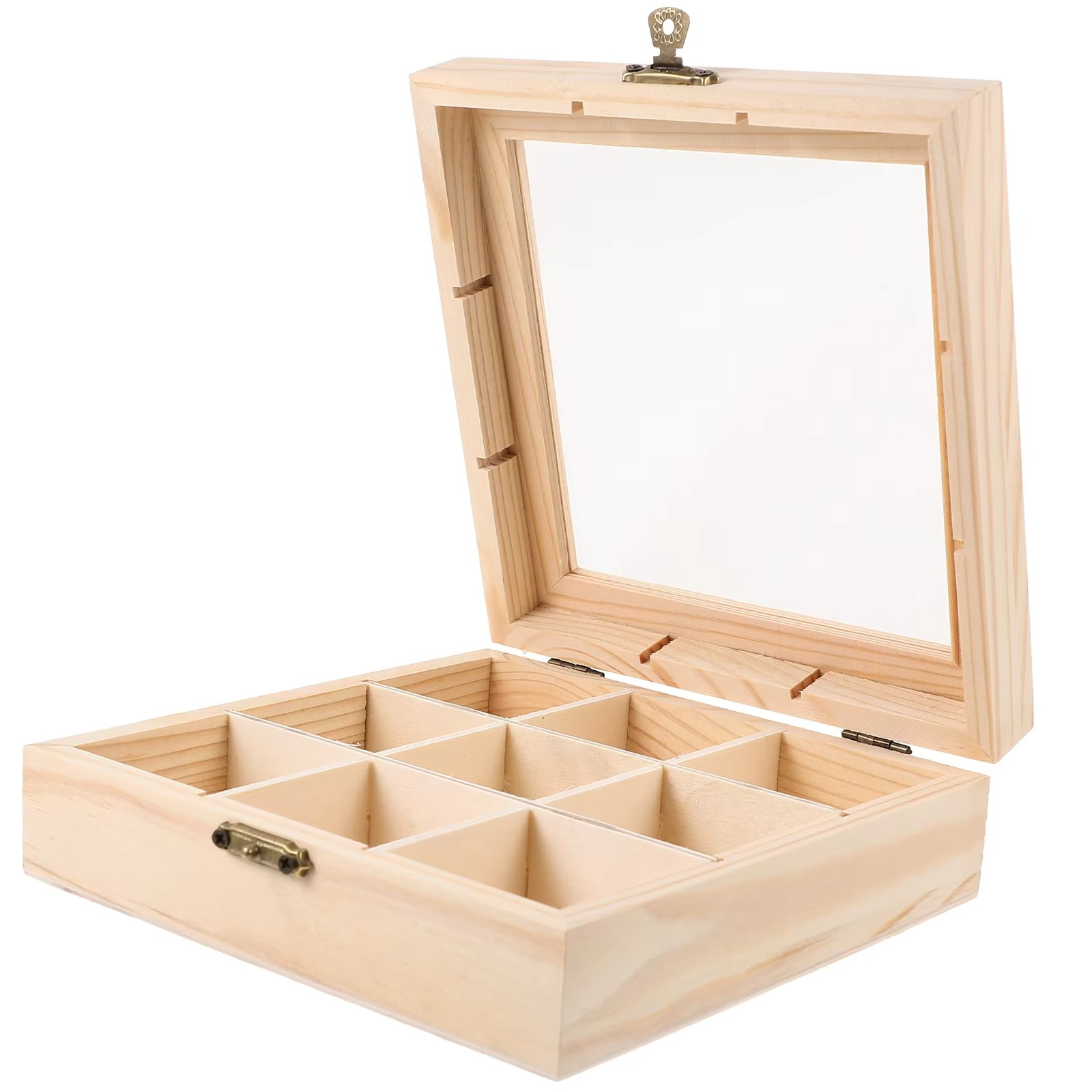 Boîte de Rangement en Bois avec Fenêtre - Organisateur pour Sachets de Thé, Bonbons, Collations et Accessoires