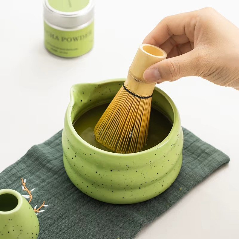 Ensemble Matcha 6 Pièces – Cérémonie du Thé Japonais - Bol Glaçage Sésame Mat