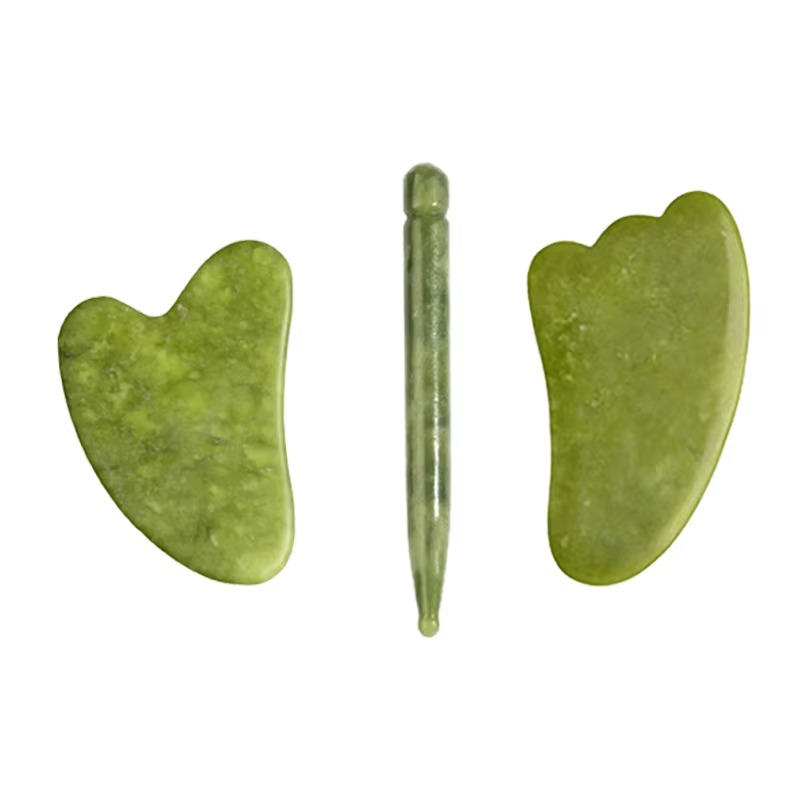 Ensemble de Planches Gua Sha en Jade Vert Naturel