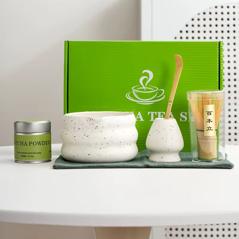 Ensemble Matcha 6 Pièces – Cérémonie du Thé Japonais - Bol Glaçage Sésame Mat