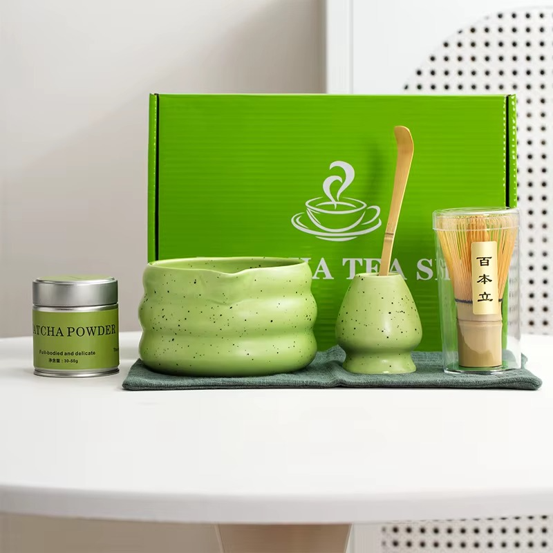 Ensemble Matcha 6 Pièces – Cérémonie du Thé Japonais - Bol Glaçage Sésame Mat
