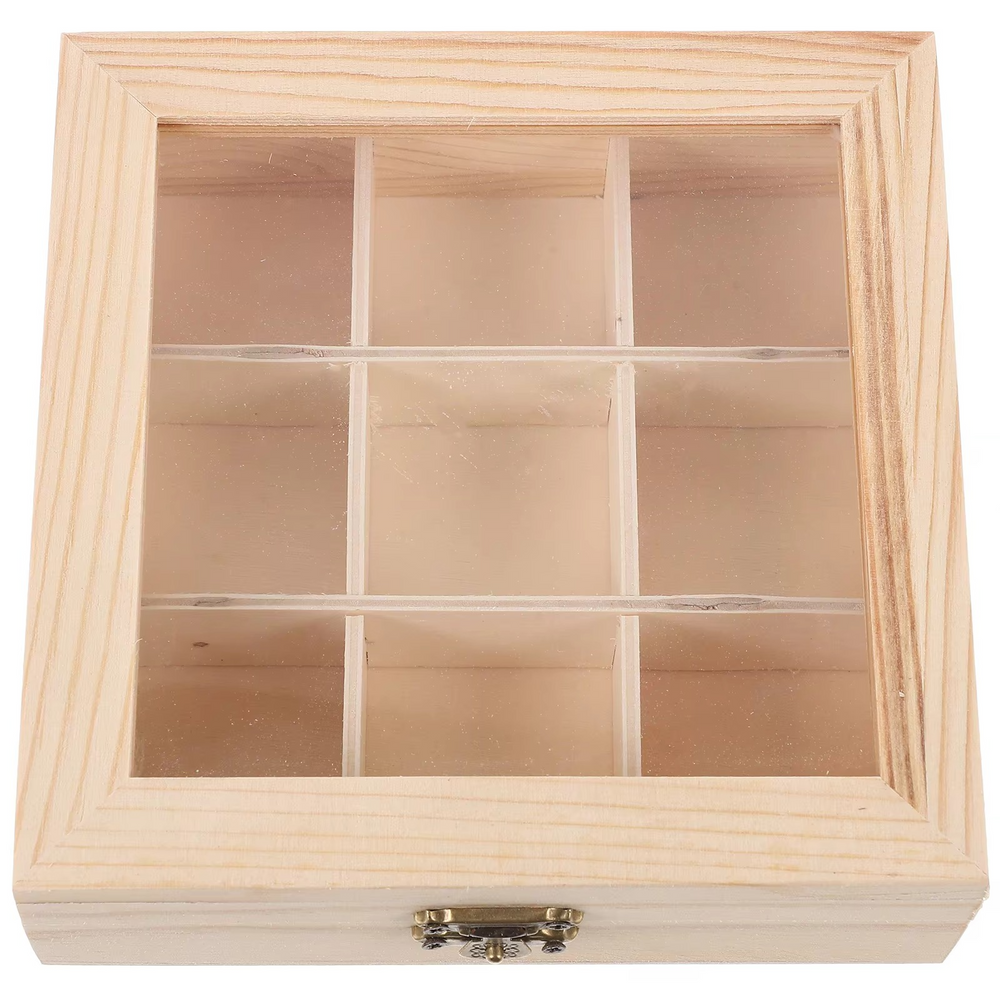 Boîte de Rangement en Bois avec Fenêtre - Organisateur pour Sachets de Thé, Bonbons, Collations et Accessoires