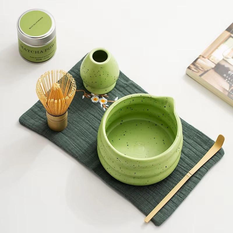 Ensemble Matcha 6 Pièces – Cérémonie du Thé Japonais - Bol Glaçage Sésame Mat