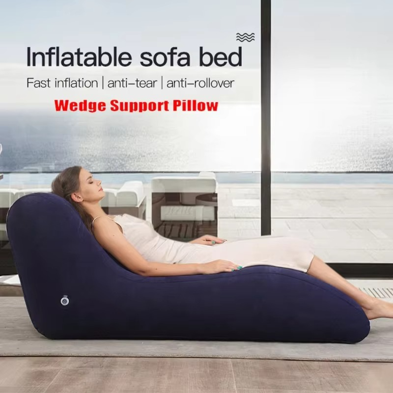 Canapé-lit gonflable en S – PVC floqué, bleu ou rouge
