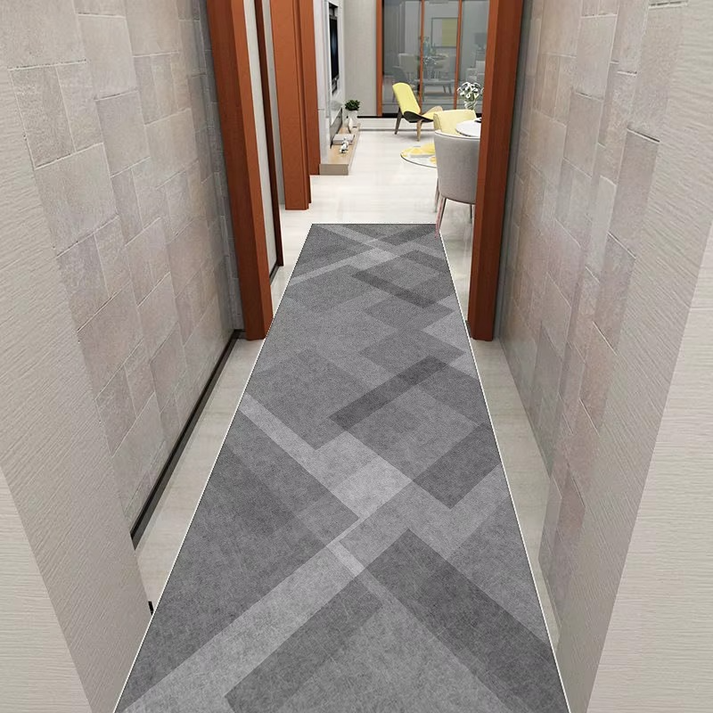 Tapis de Couloir Long Style Géométrique - Antidérapant et Facile à Nettoyer
