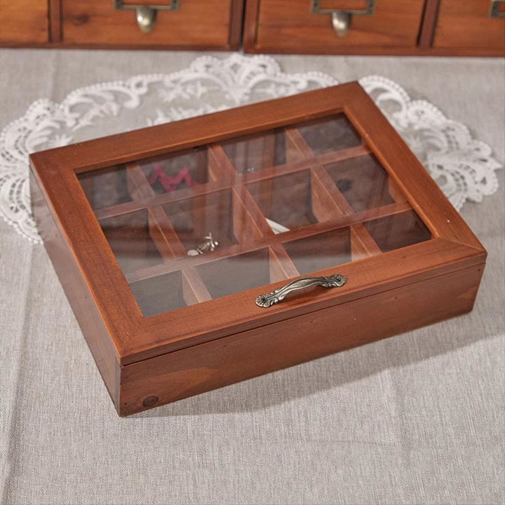 Boîte de Rangement en Bois avec 12 Compartiments