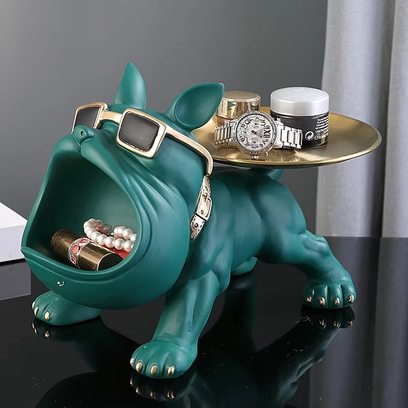 Figurine Bouledogue Décorative en Résine avec Boîte de Rangement