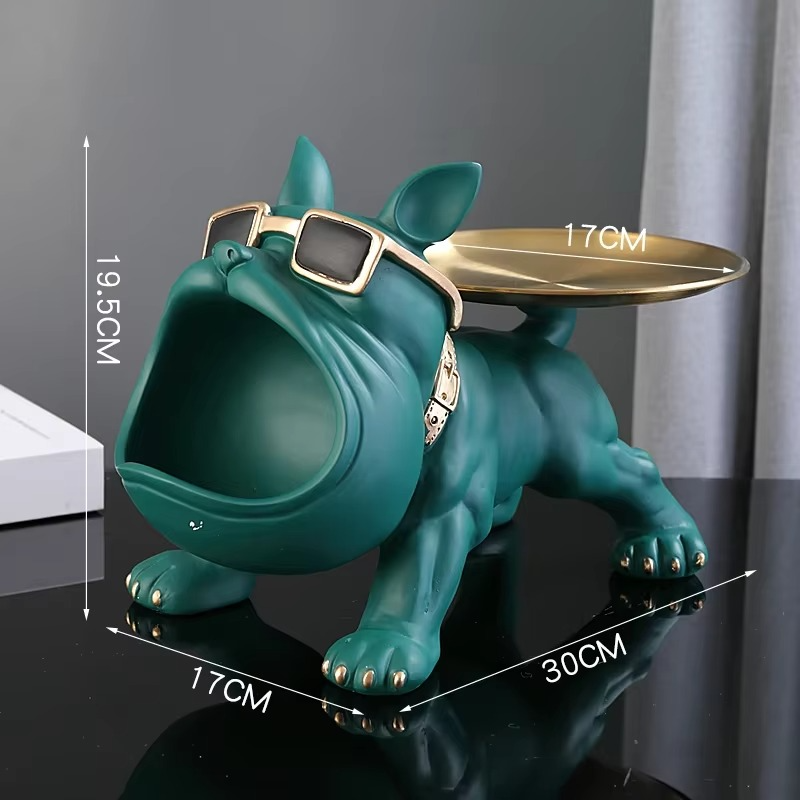 Figurine Bouledogue Décorative en Résine avec Boîte de Rangement