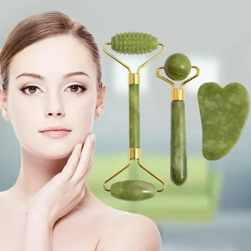 Rouleau de Jade Naturel & Gua Sha – Massage Visage et Corps