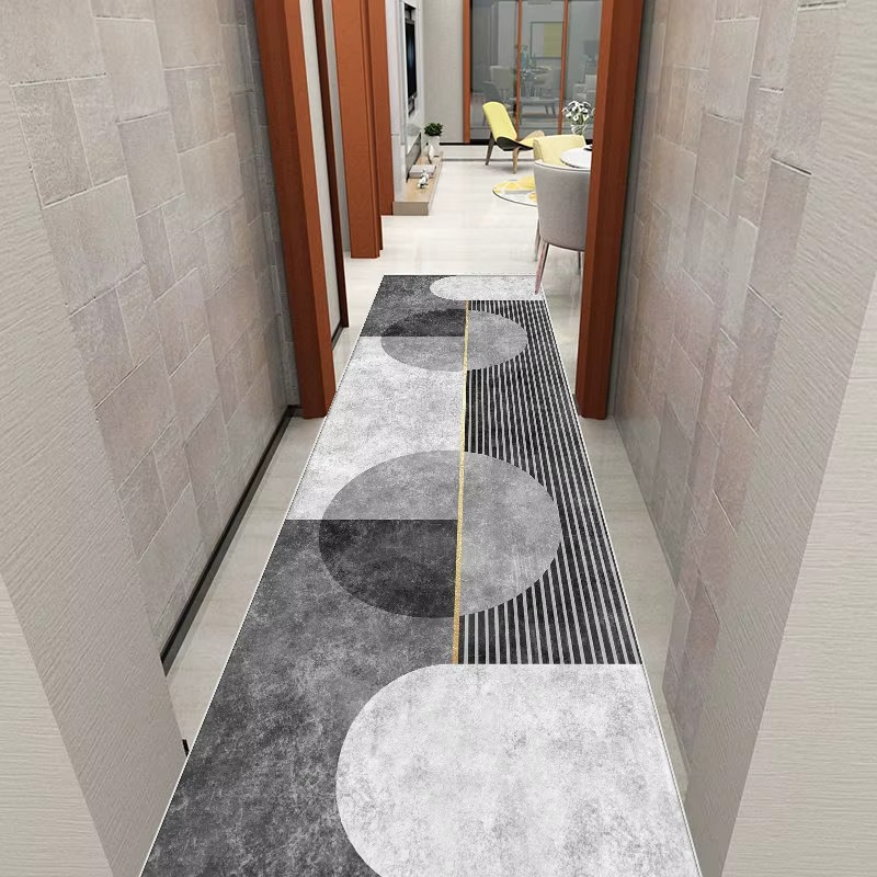 Tapis de Couloir Long Style Géométrique - Antidérapant et Facile à Nettoyer