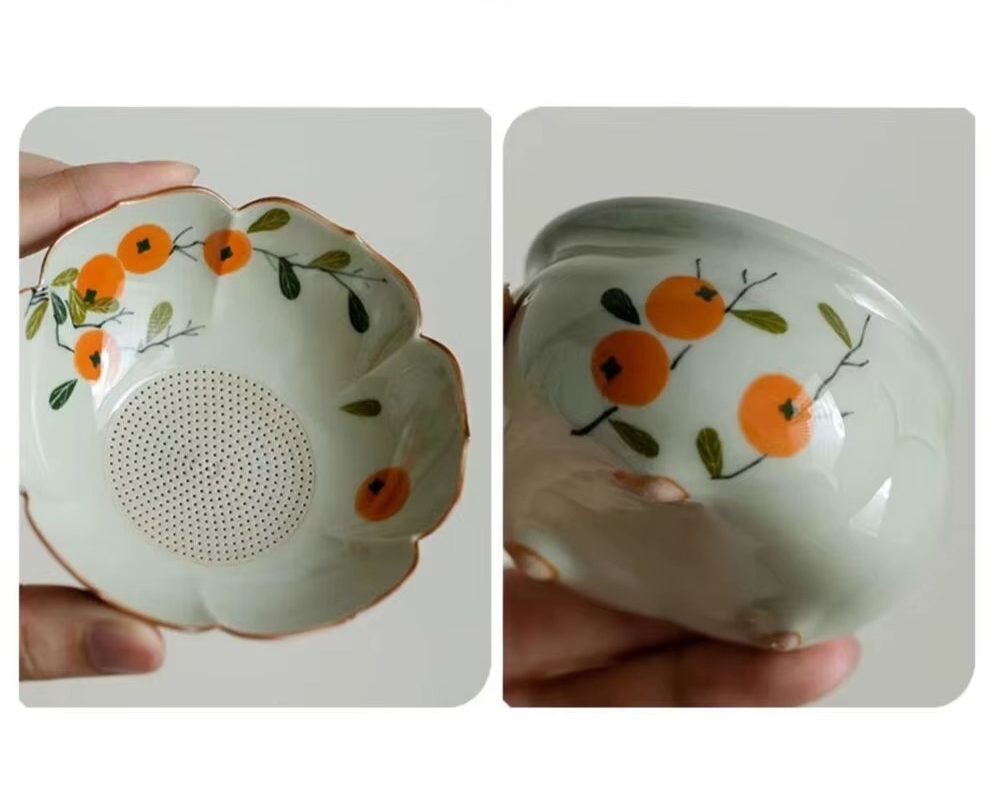 Infuseur à Thé Fleur de Kaki Peint à la Main