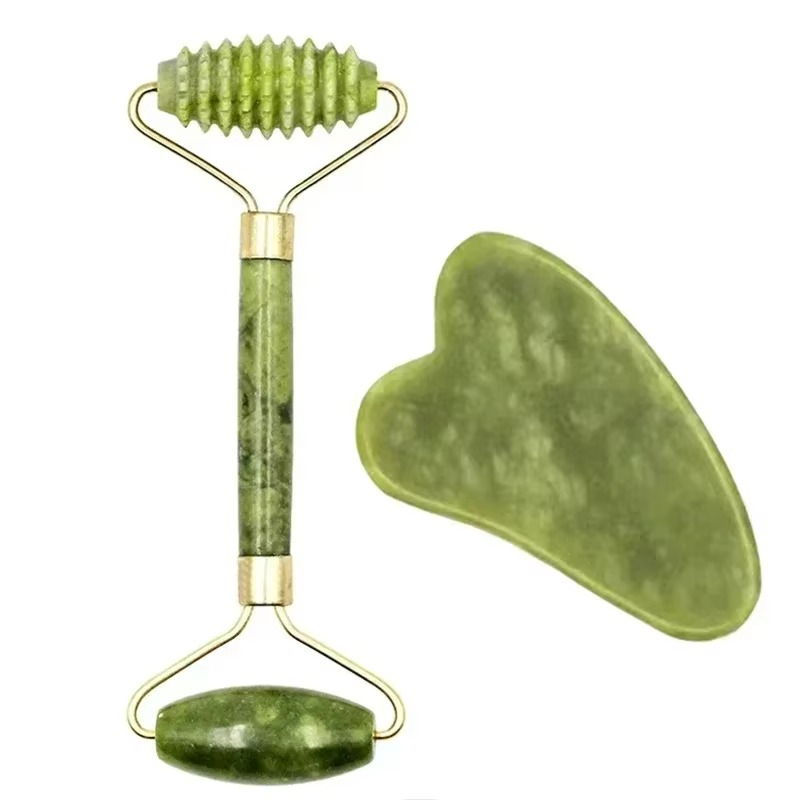 Rouleau de Jade Naturel & Gua Sha – Massage Visage et Corps