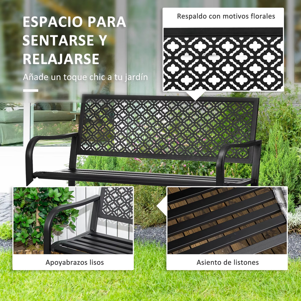 Banc de Jardin en Acier Outsunny avec Dossier Décoratif