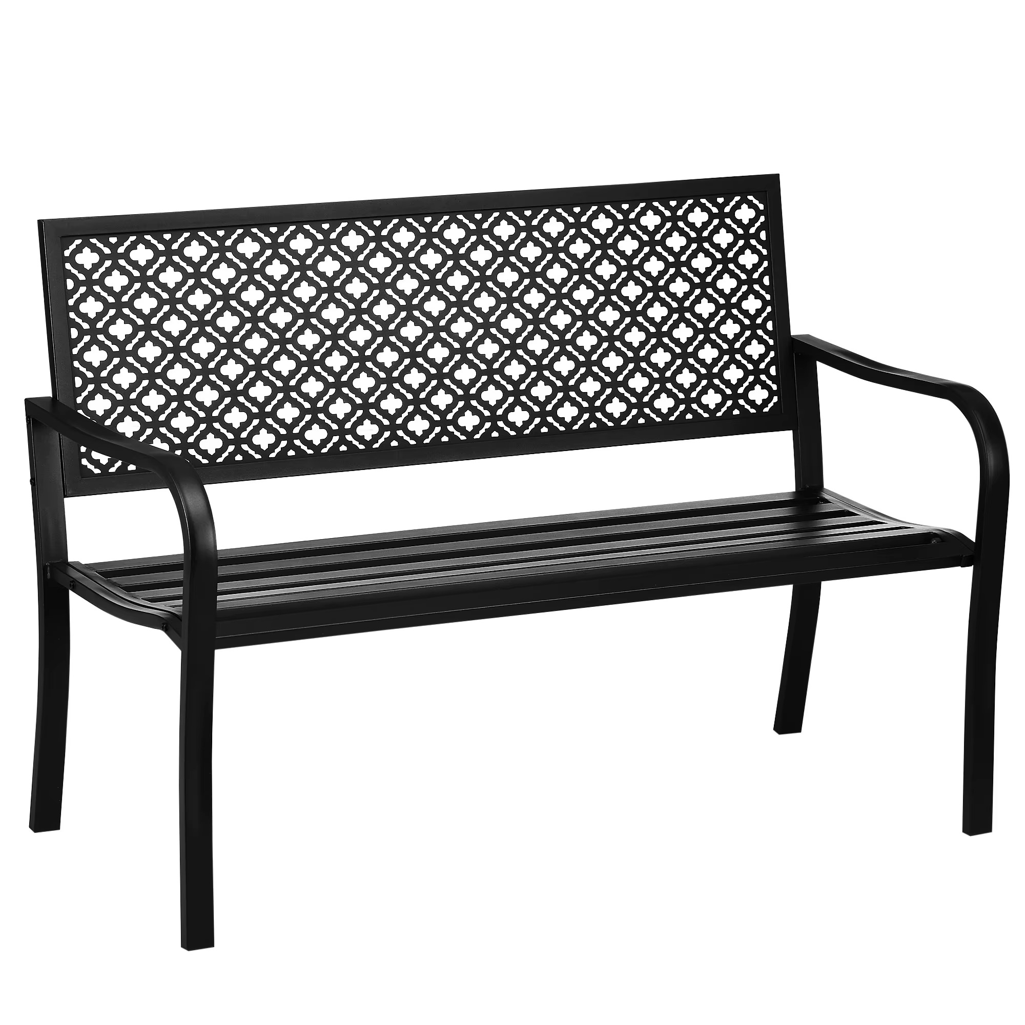 Banc de Jardin en Acier Outsunny avec Dossier Décoratif