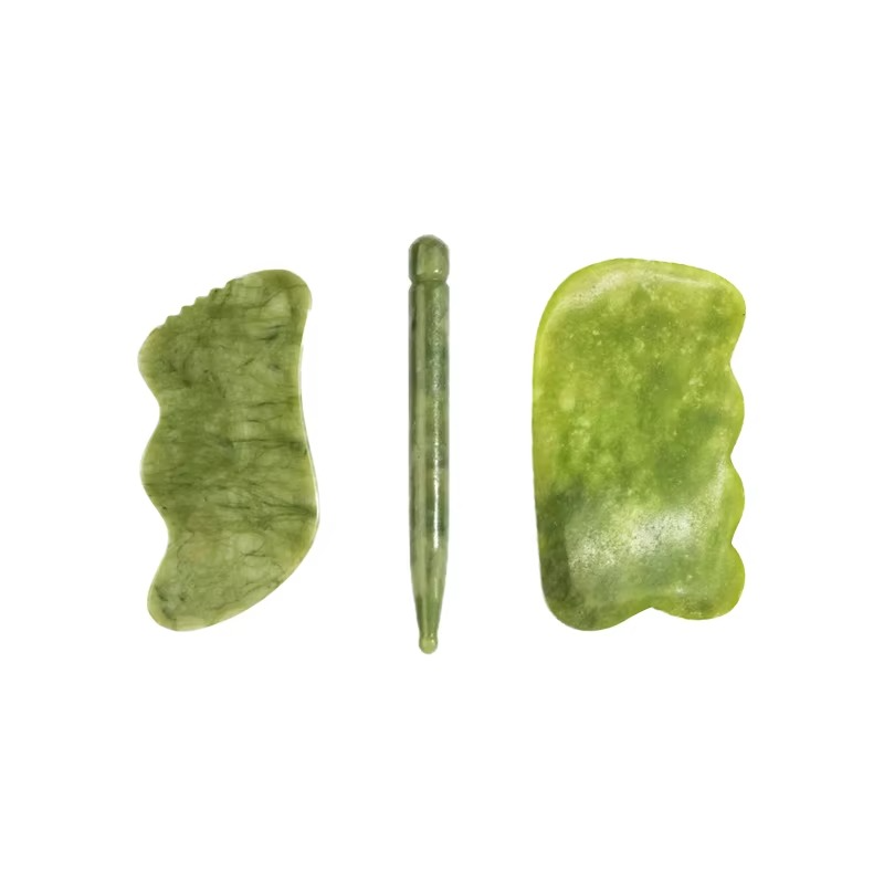 Ensemble de Planches Gua Sha en Jade Vert Naturel