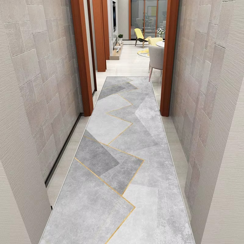 Tapis de Couloir Long Style Géométrique - Antidérapant et Facile à Nettoyer