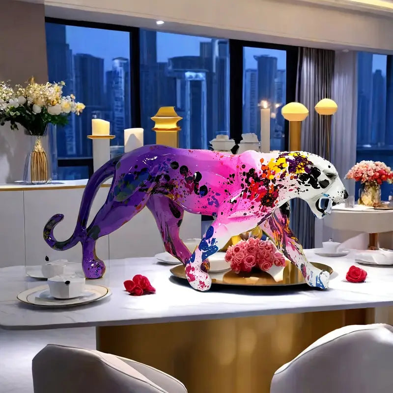 Sculpture Déco Léopard & Chèvre en Résine